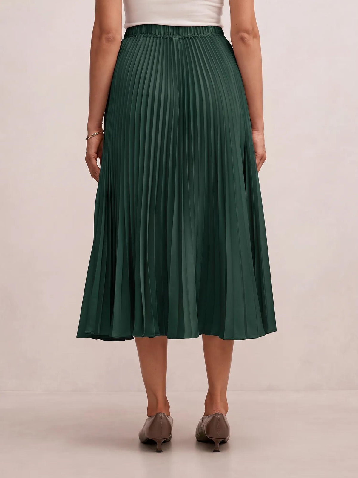 Ester Satin Pleated Skirt Dark Green