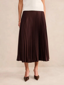 Ester Satin Pleated Skirt Chocolate