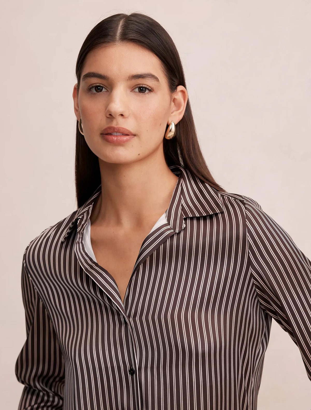 Harvey Notched Neck Satin Shirt Baxter Stripe