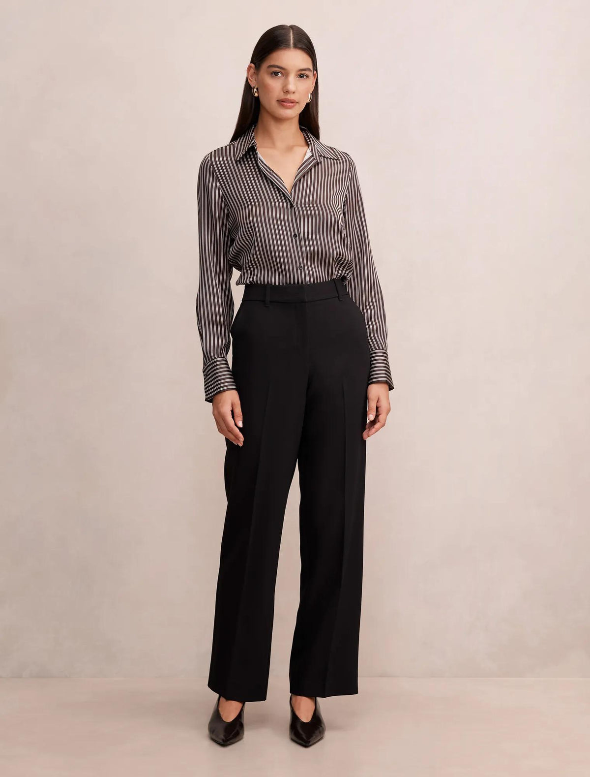 Harvey Notched Neck Satin Shirt Baxter Stripe