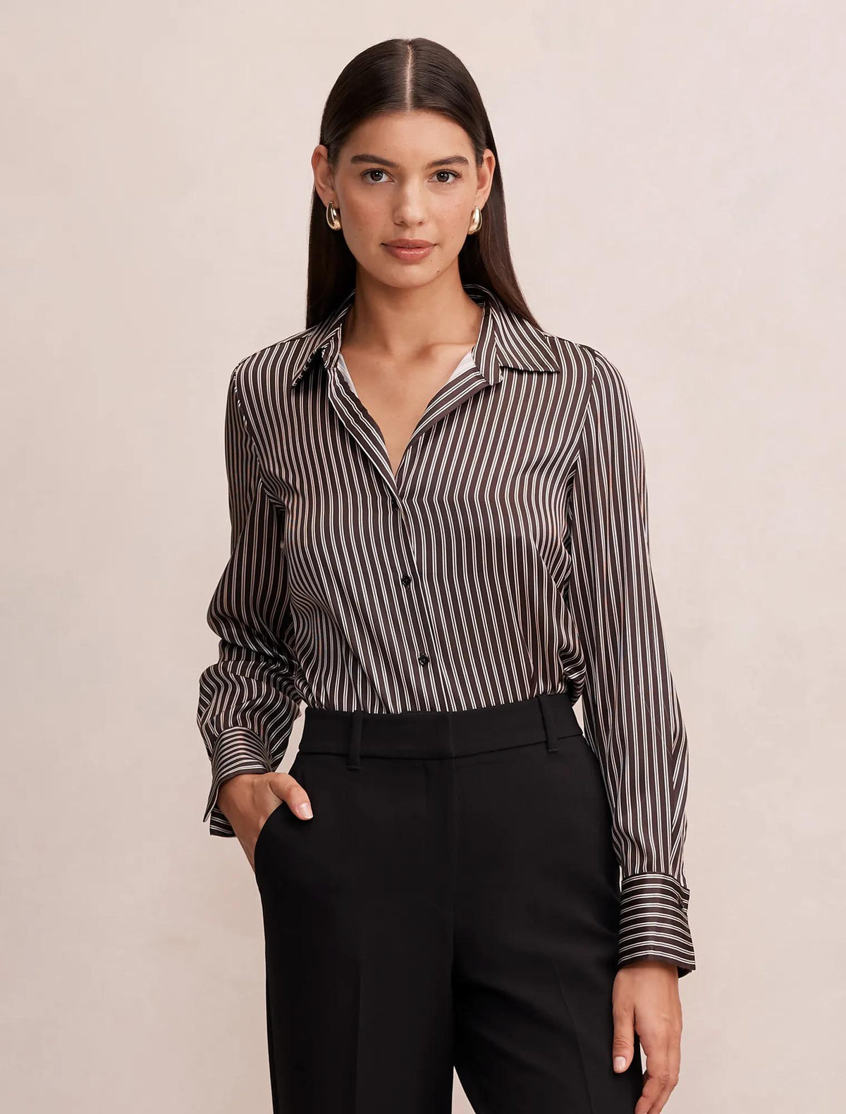 Harvey Notched Neck Satin Shirt Baxter Stripe
