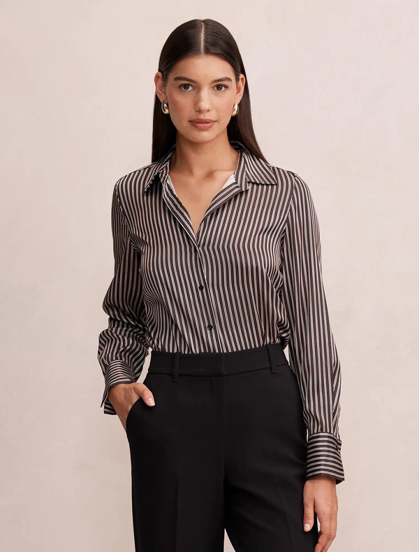 Harvey Notched Neck Satin Shirt Baxter Stripe