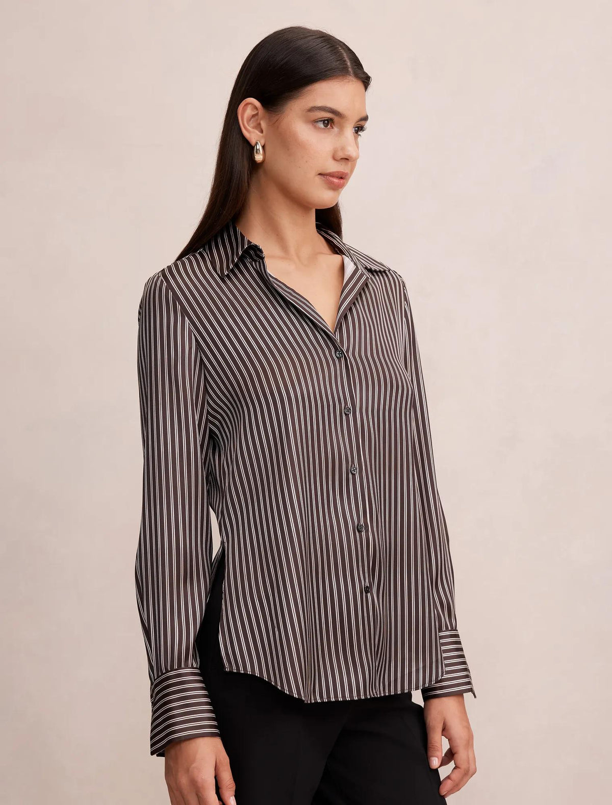 Harvey Notched Neck Satin Shirt Baxter Stripe