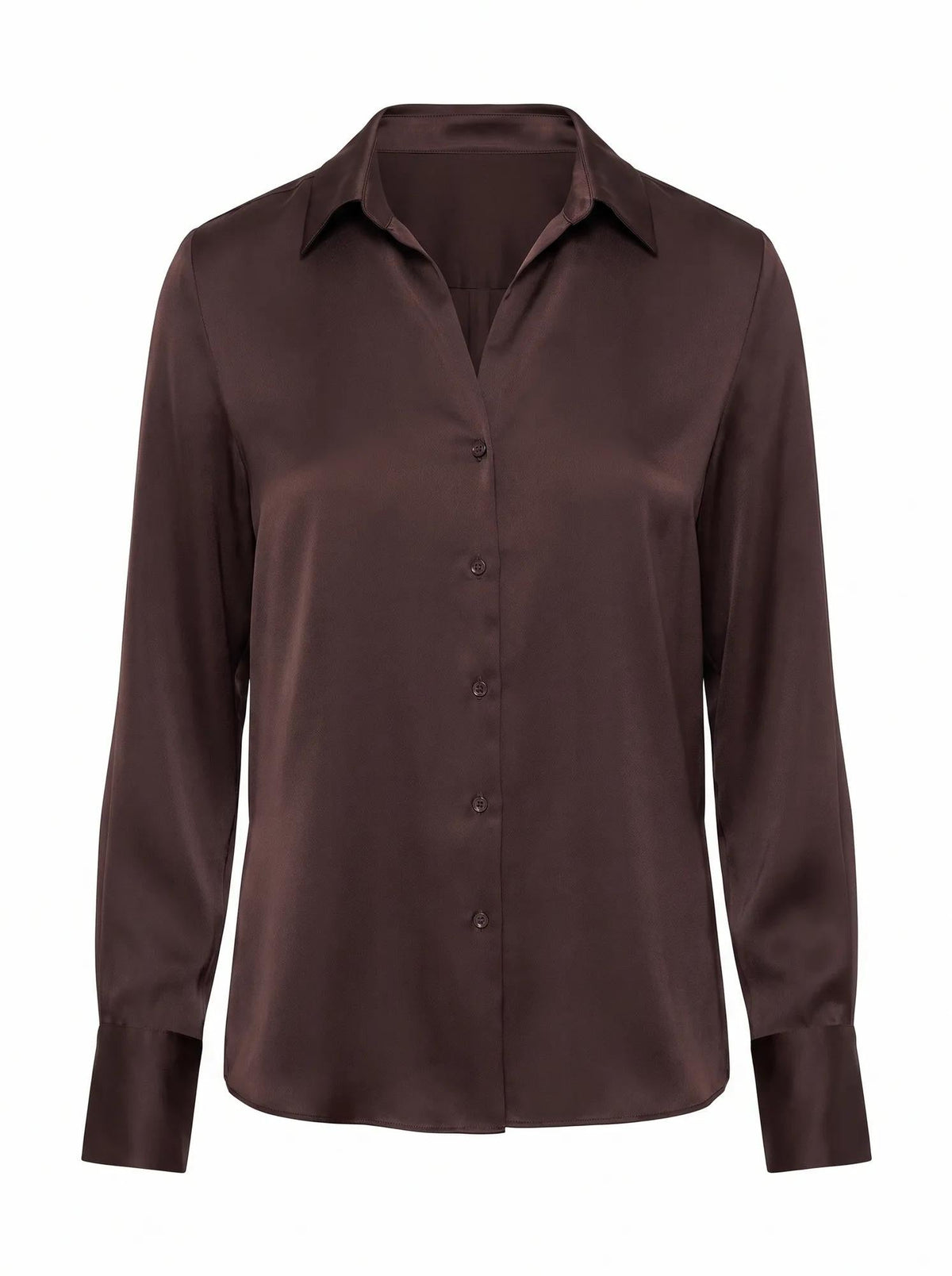 Harvey Notched Neck Satin Shirt Chocolate Freckle_mannequin