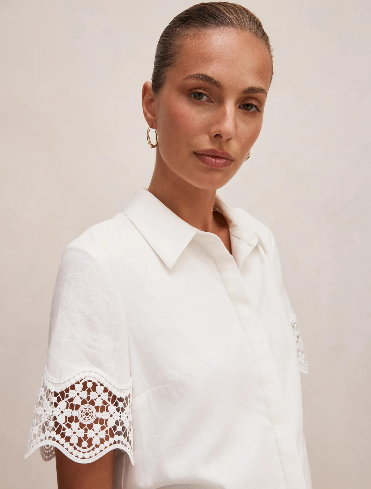 Skye Lace Trim Shirt Porcelain Co-Ord