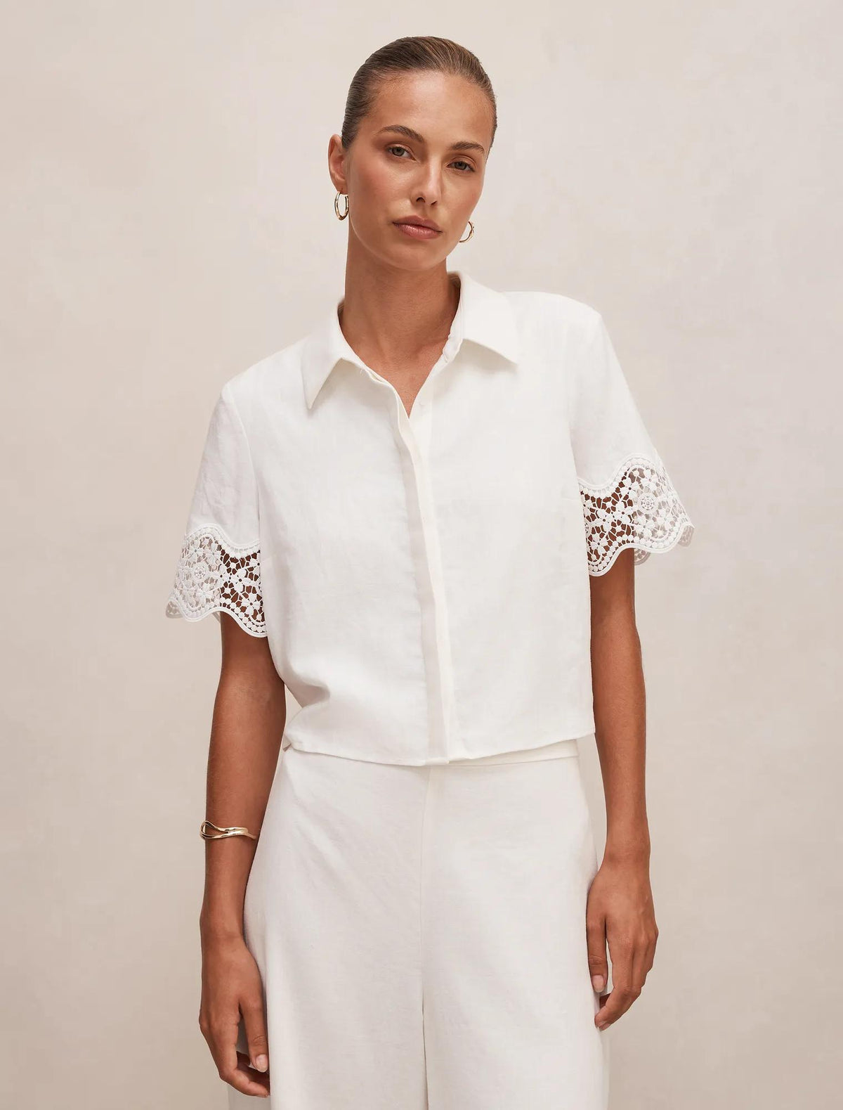 Skye Lace Trim Shirt Porcelain Co-Ord