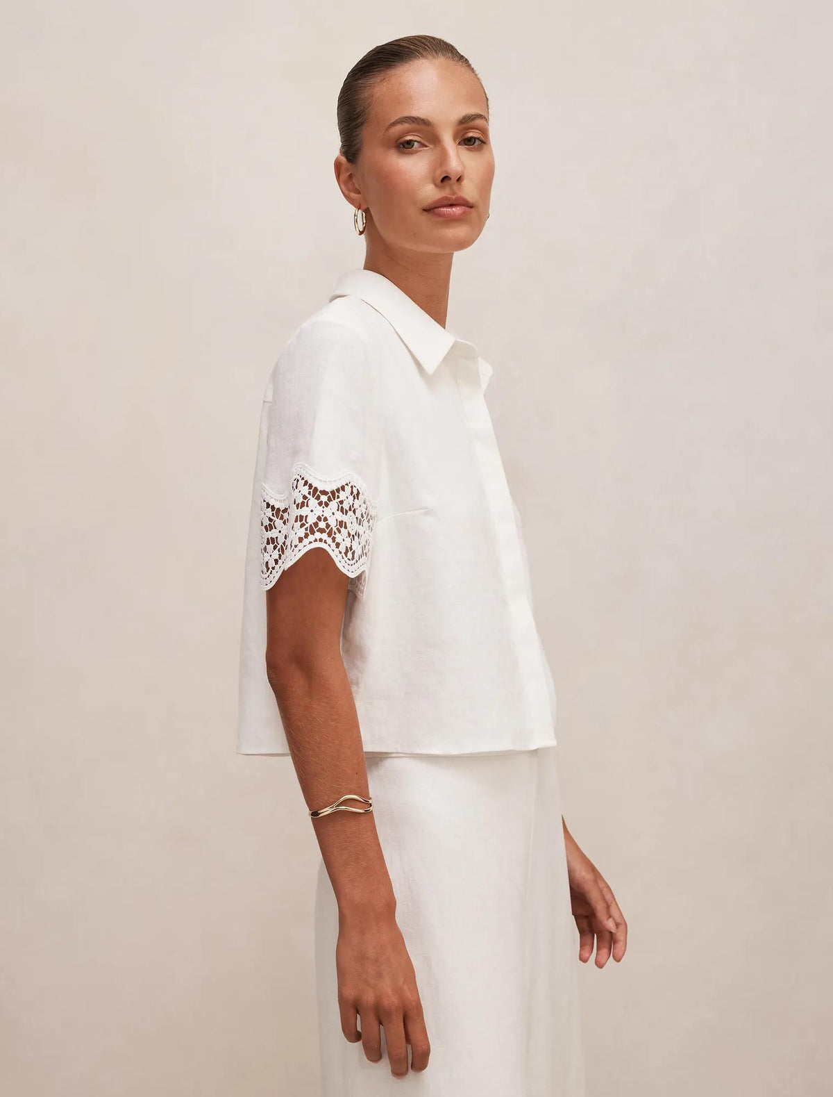 Skye Lace Trim Shirt Porcelain Co-Ord