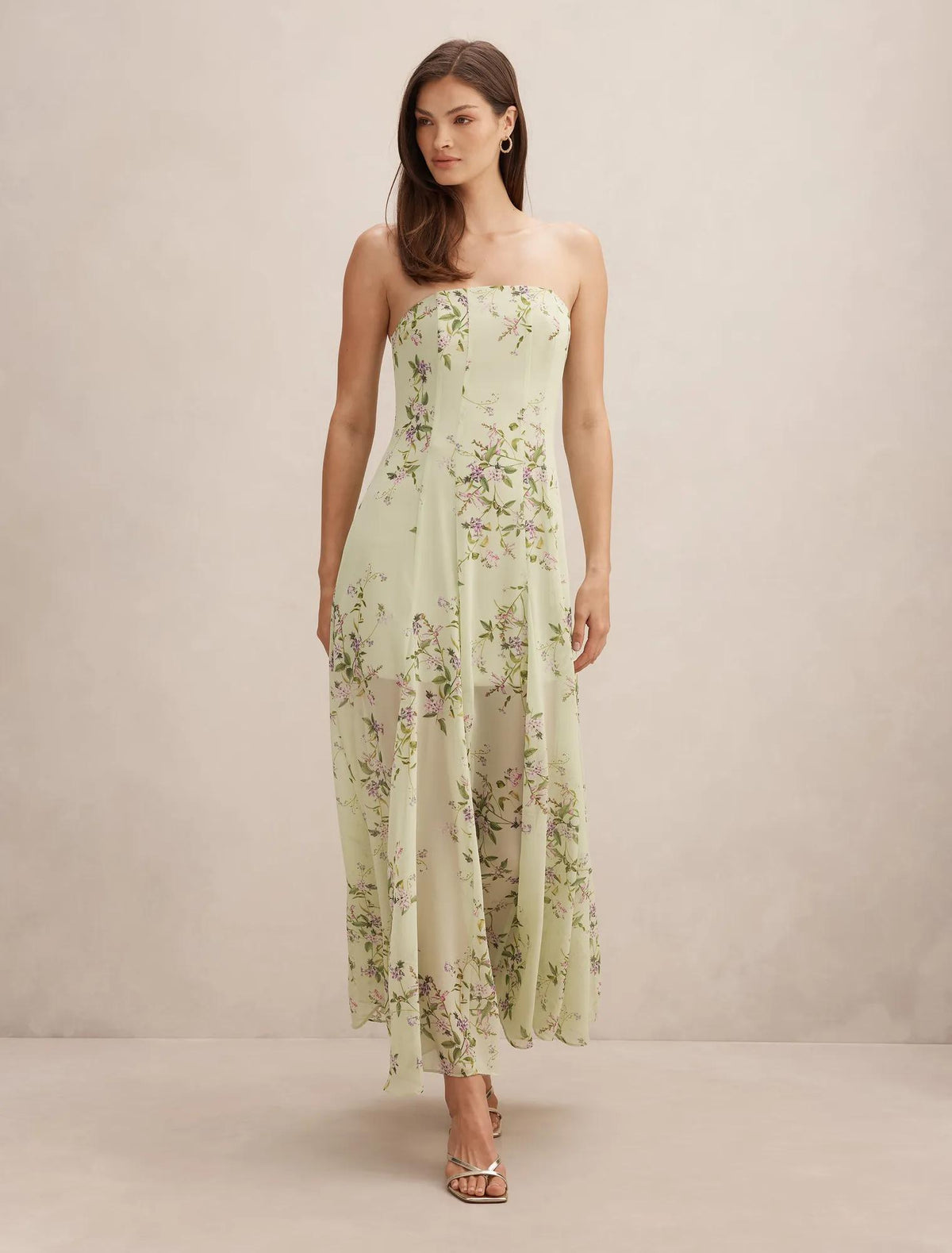 Kimora Strapless Midi Dress Sage Glade Floral