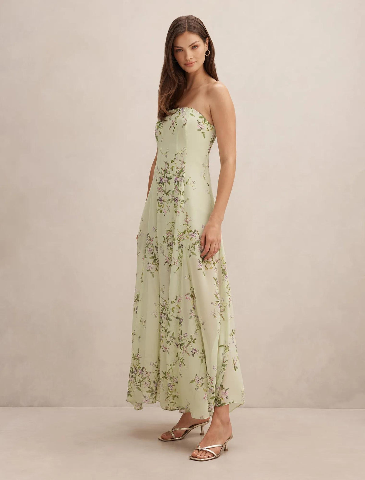 Kimora Strapless Midi Dress Sage Glade Floral