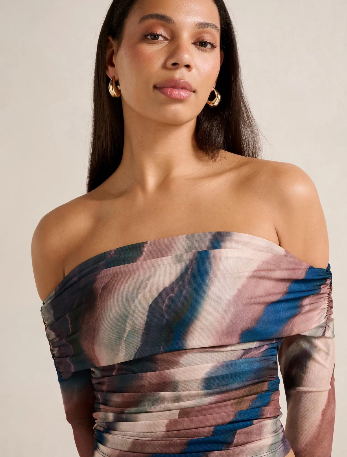 Kaia Ruched Mesh Bardot Top Maren Co-Ord