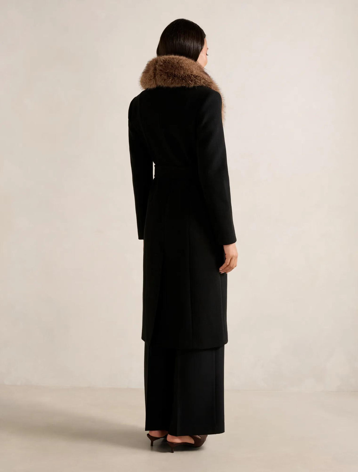 Chelsea Double Breasted Fur Collar Coat Black / Camel