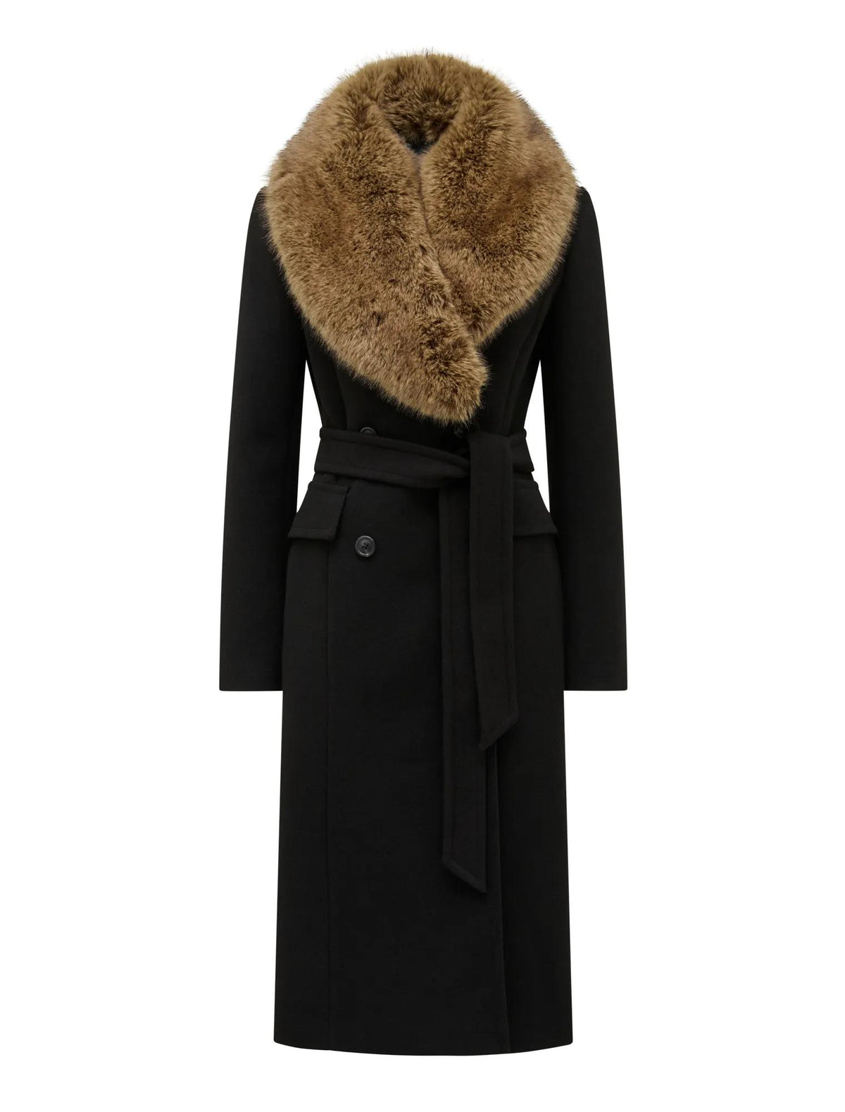 Chelsea Double Breasted Fur Collar Coat Black / Camel_mannequin