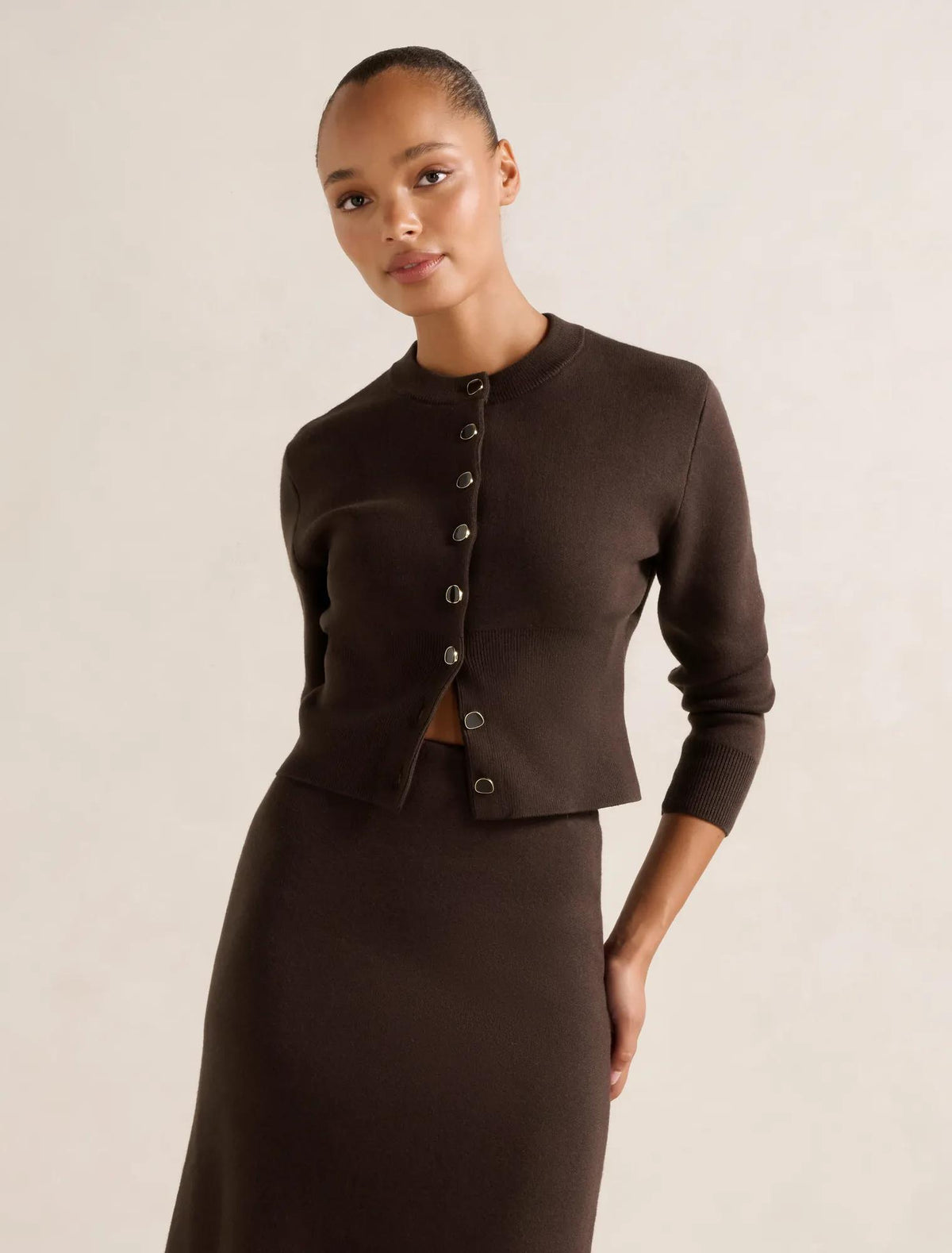 Ally Co-ord Knit Cardigan Chocolate