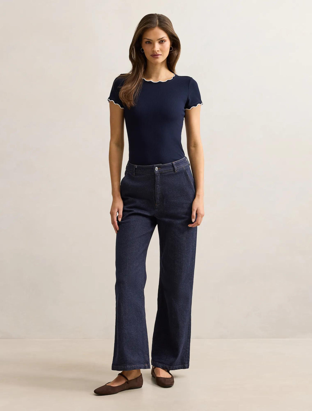 Rebecca Scallop Trim Tee Navy / Porcelain