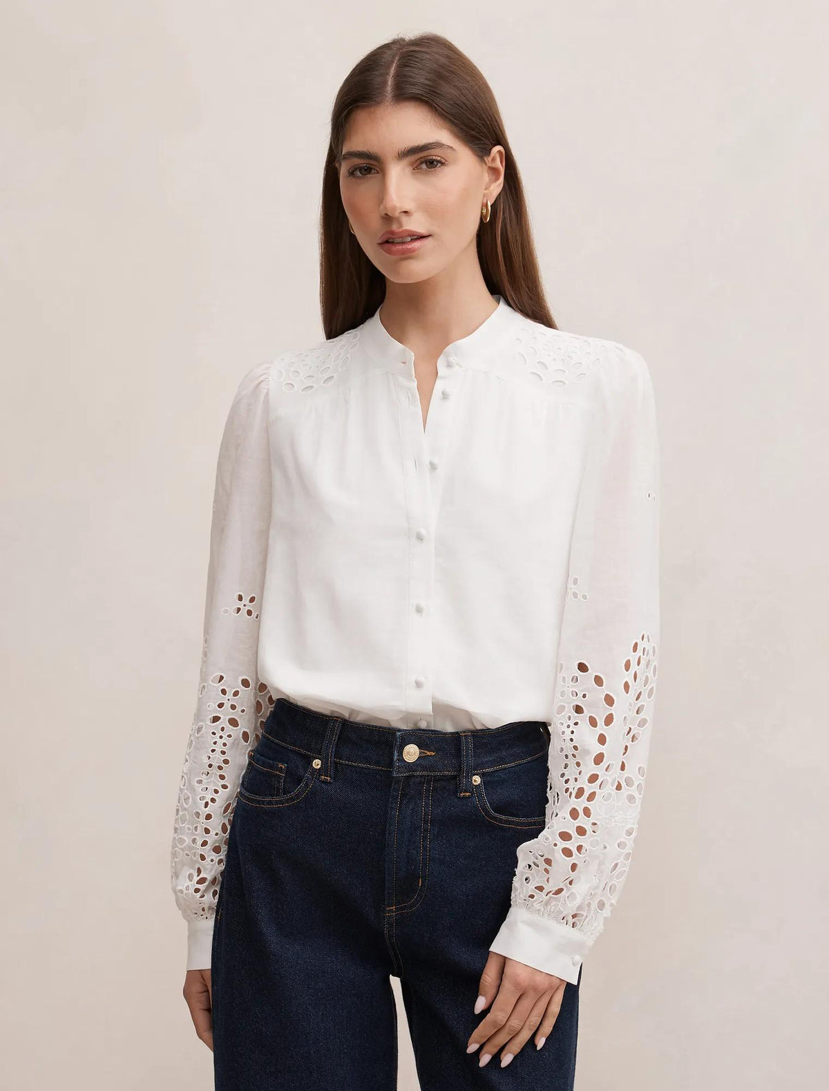 Sutton Embroidered Detail Blouse Porcelain