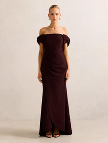 Kalee Bow Wrap Skirt Dress Deep Plum