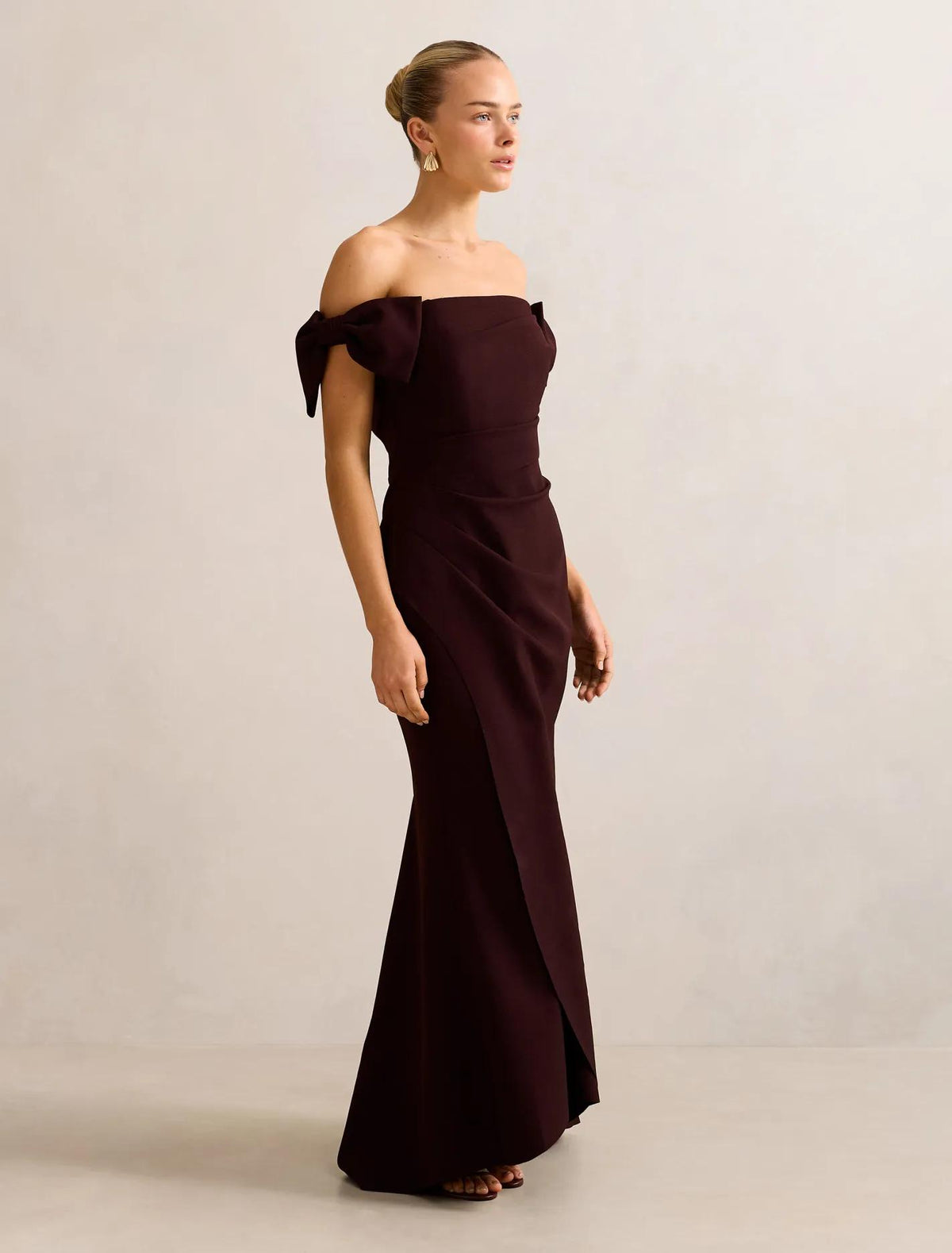 Kalee Bow Wrap Skirt Dress Deep Plum
