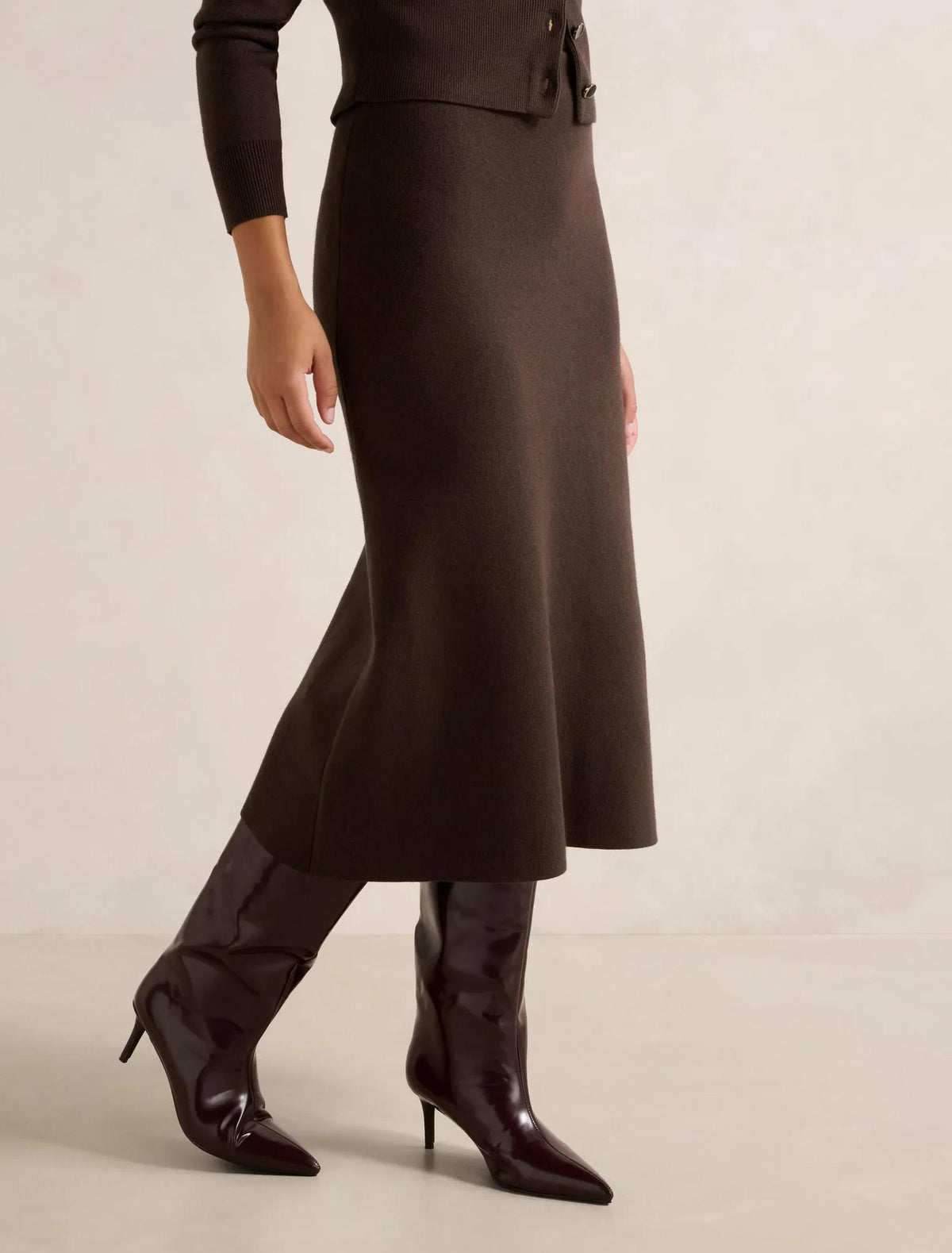 Ally Knitted Midi Skirt Chocolate