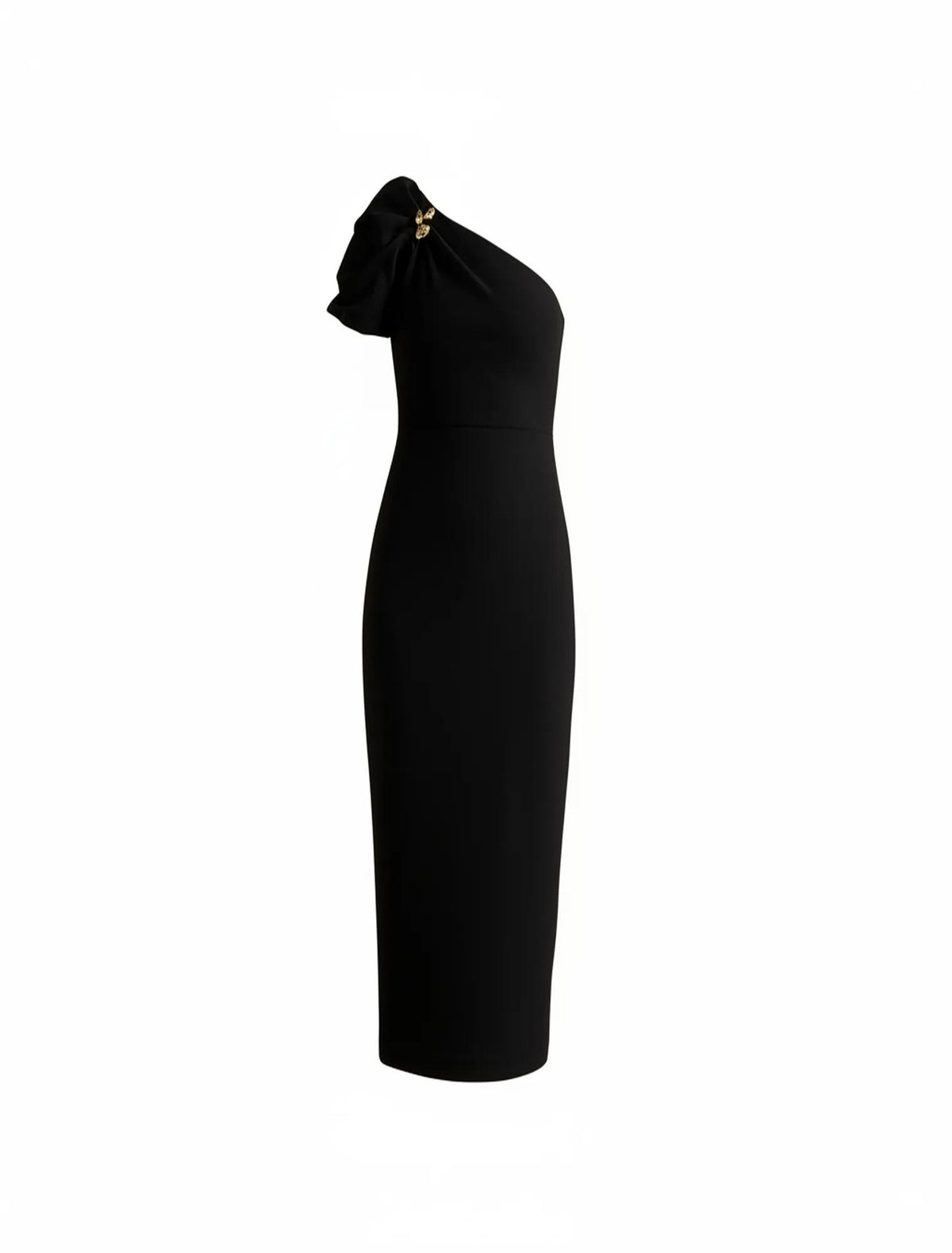 Linda One Shoulder Midi Dress Black_mannequin
