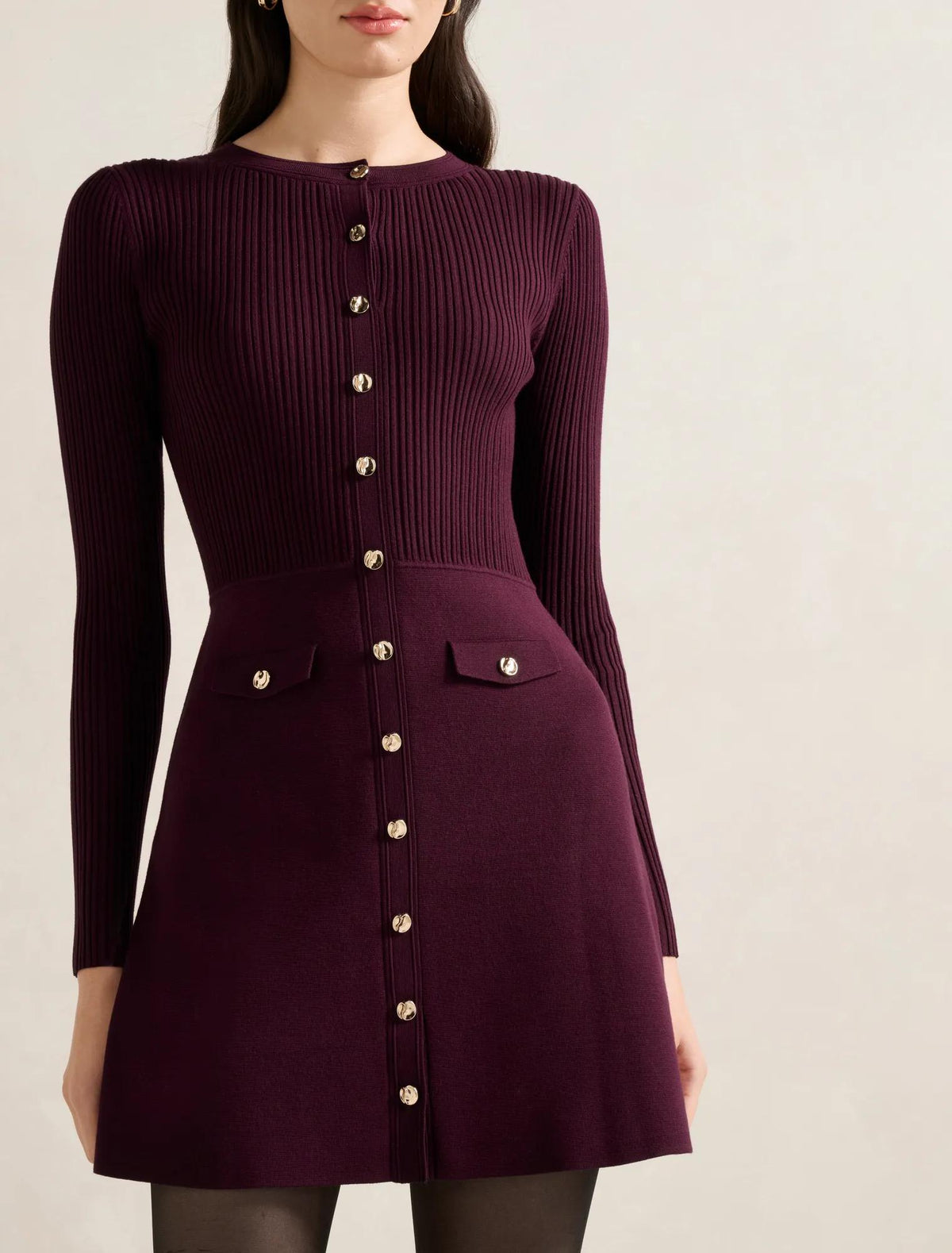 Issie L/S Knit Mini Dress Mulberry