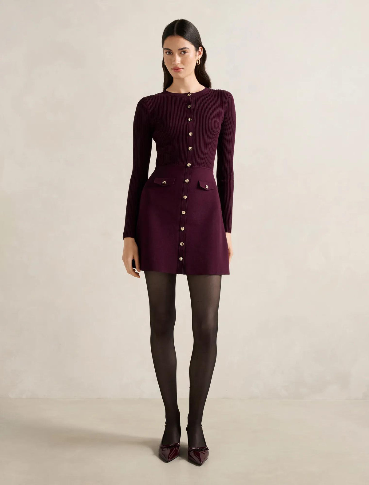 Issie L/S Knit Mini Dress Mulberry