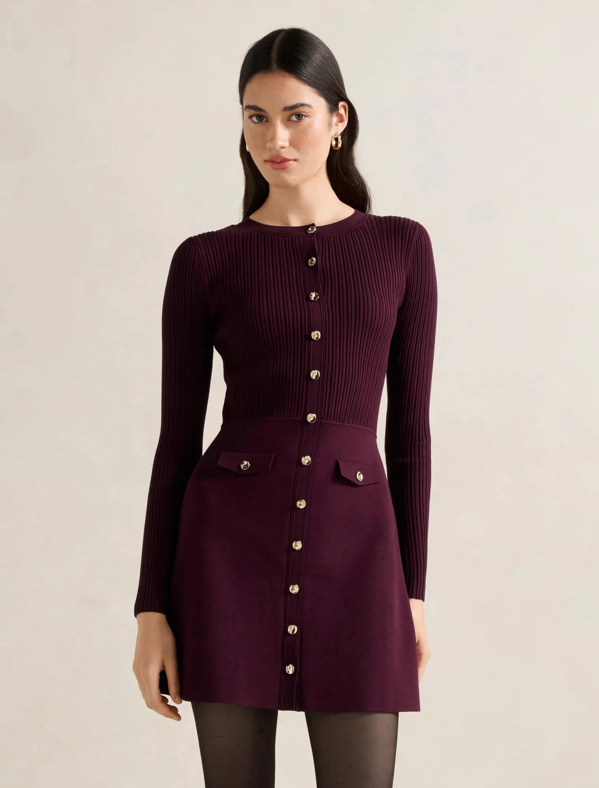 Issie L/S Knit Mini Dress Mulberry