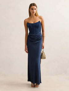 Isra Drape Strapless Maxi Dress Navy