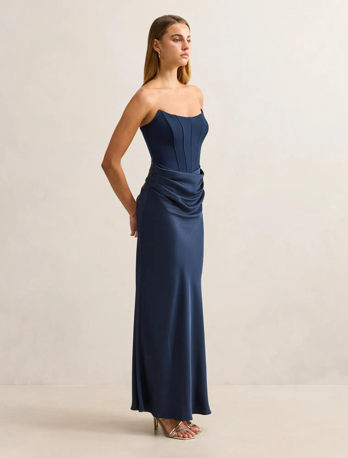 Isra Drape Strapless Maxi Dress Navy