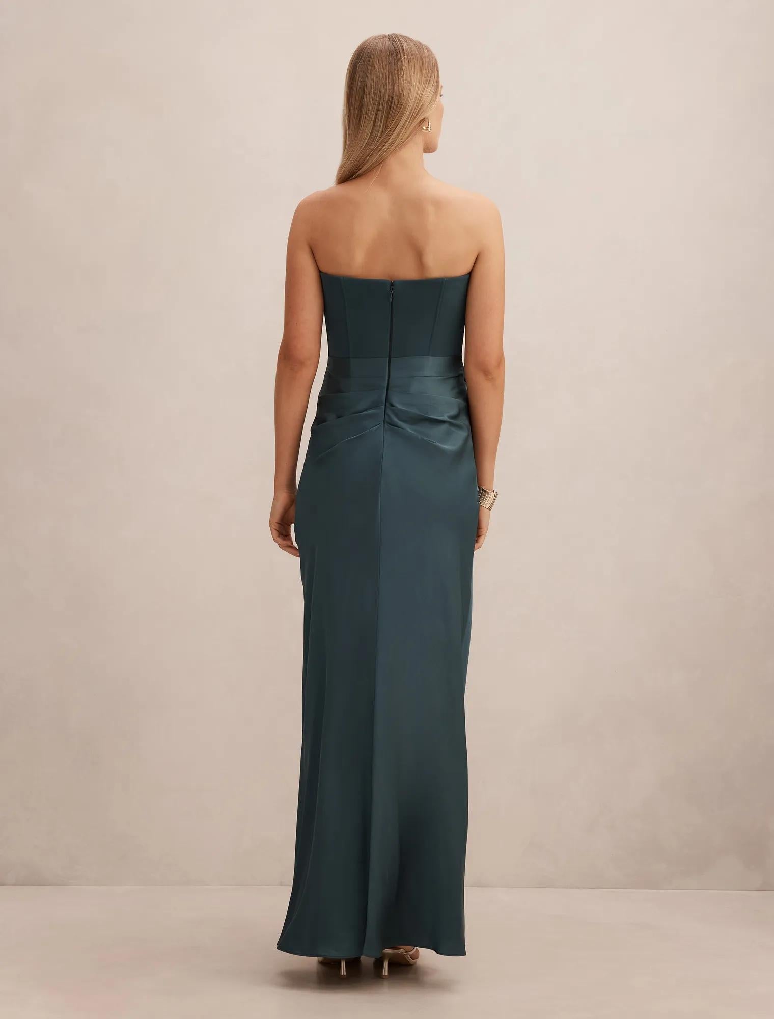 Isra Drape Strapless Maxi Crystal Teal