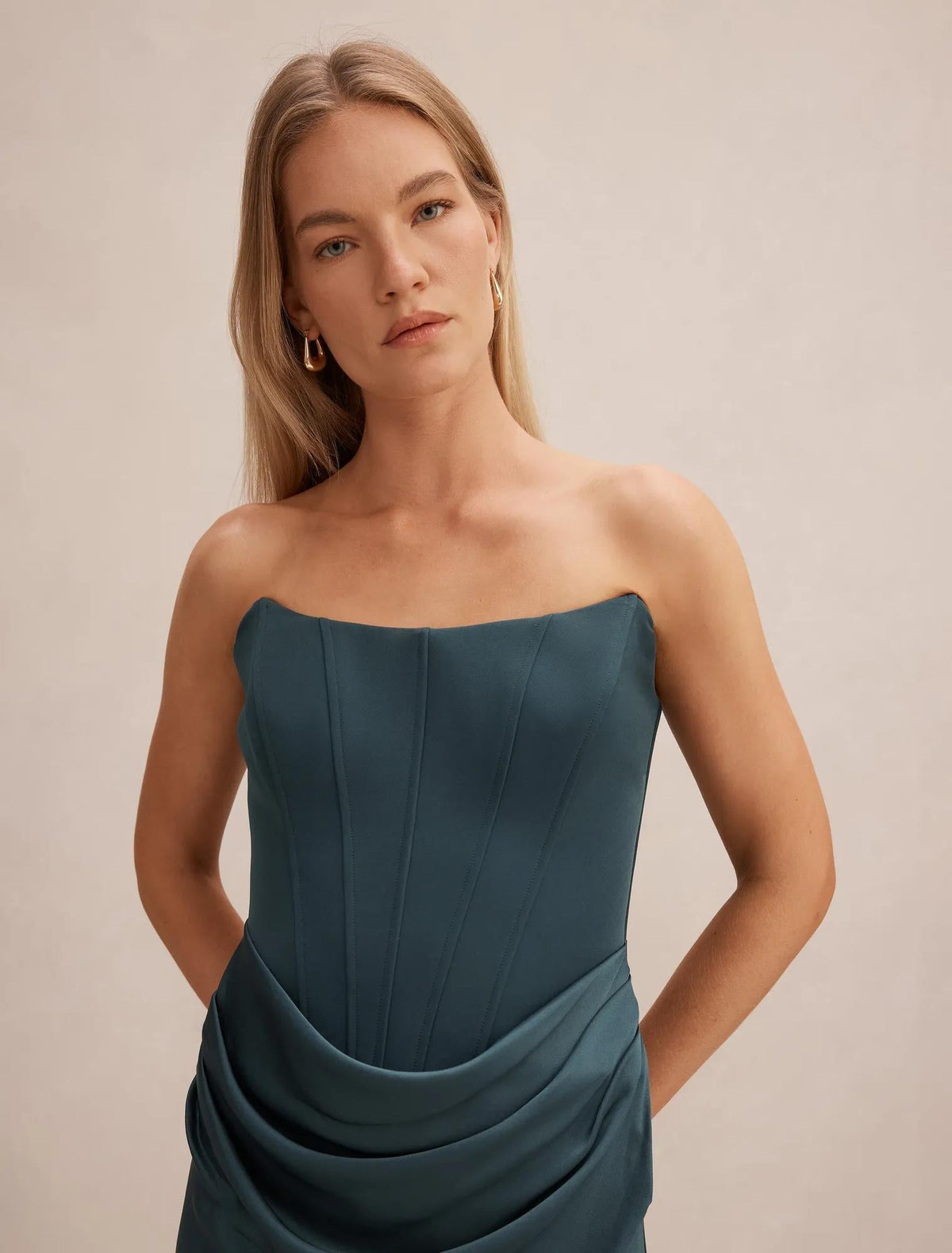 Isra Drape Strapless Maxi Crystal Teal