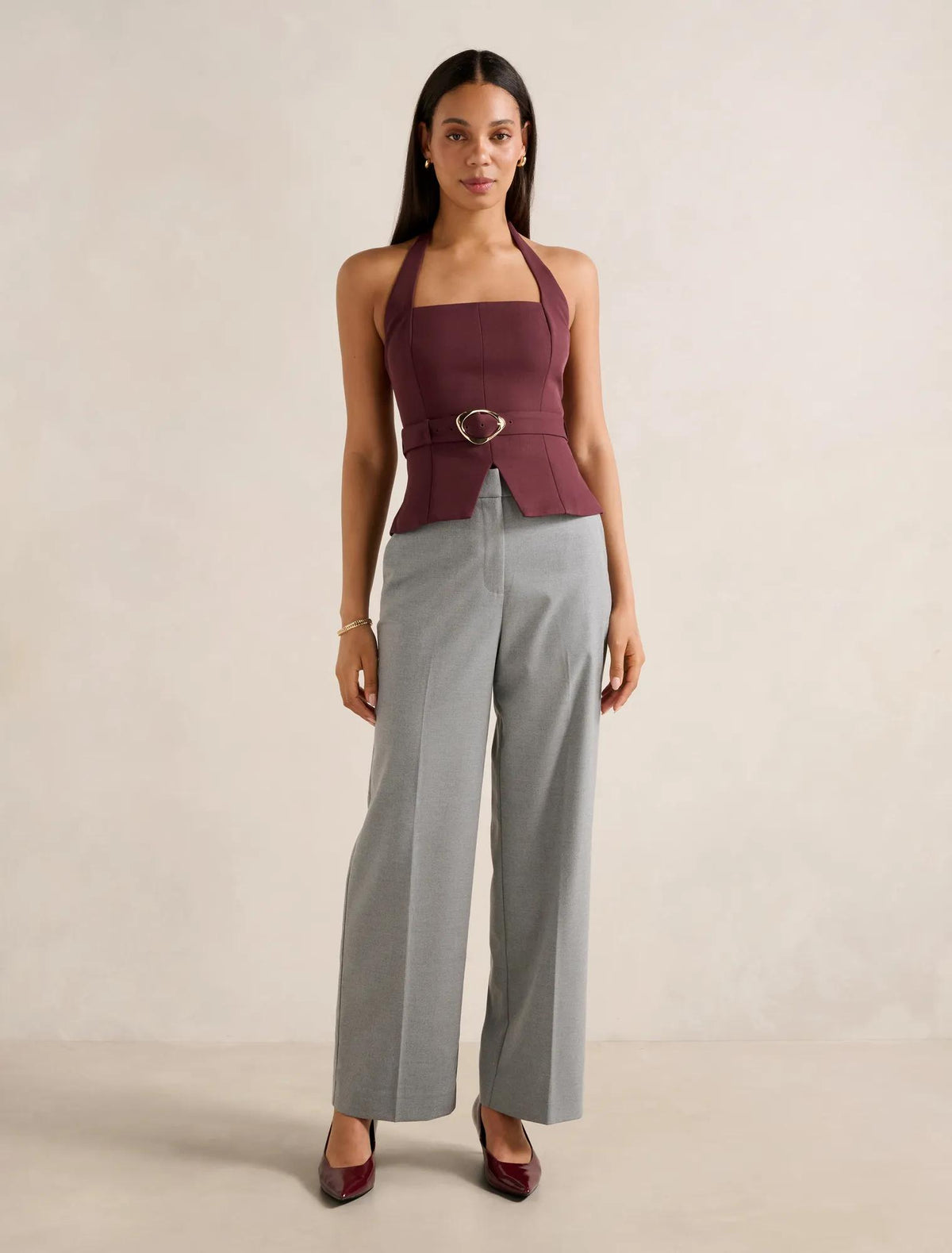Ellisa Belted Hardware Top Port Royale