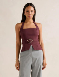 Ellisa Belted Hardware Top Port Royale