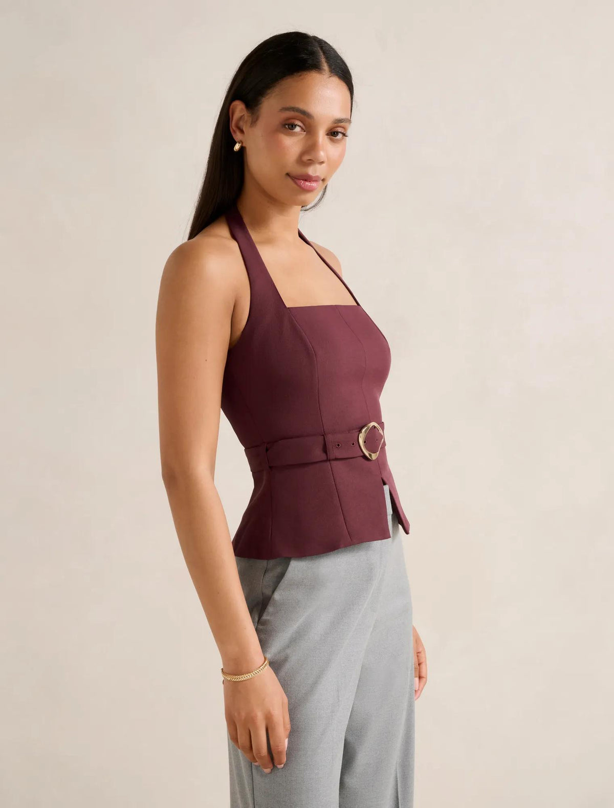 Ellisa Belted Hardware Top Port Royale