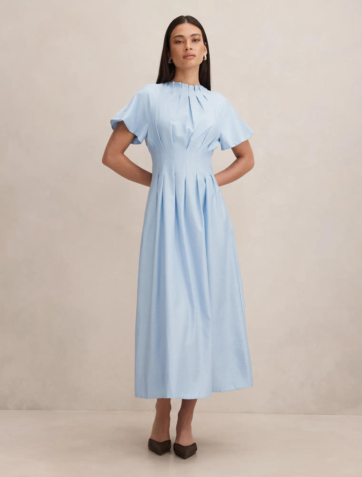 Everly Seam Detail Midi Dress Powder Blue