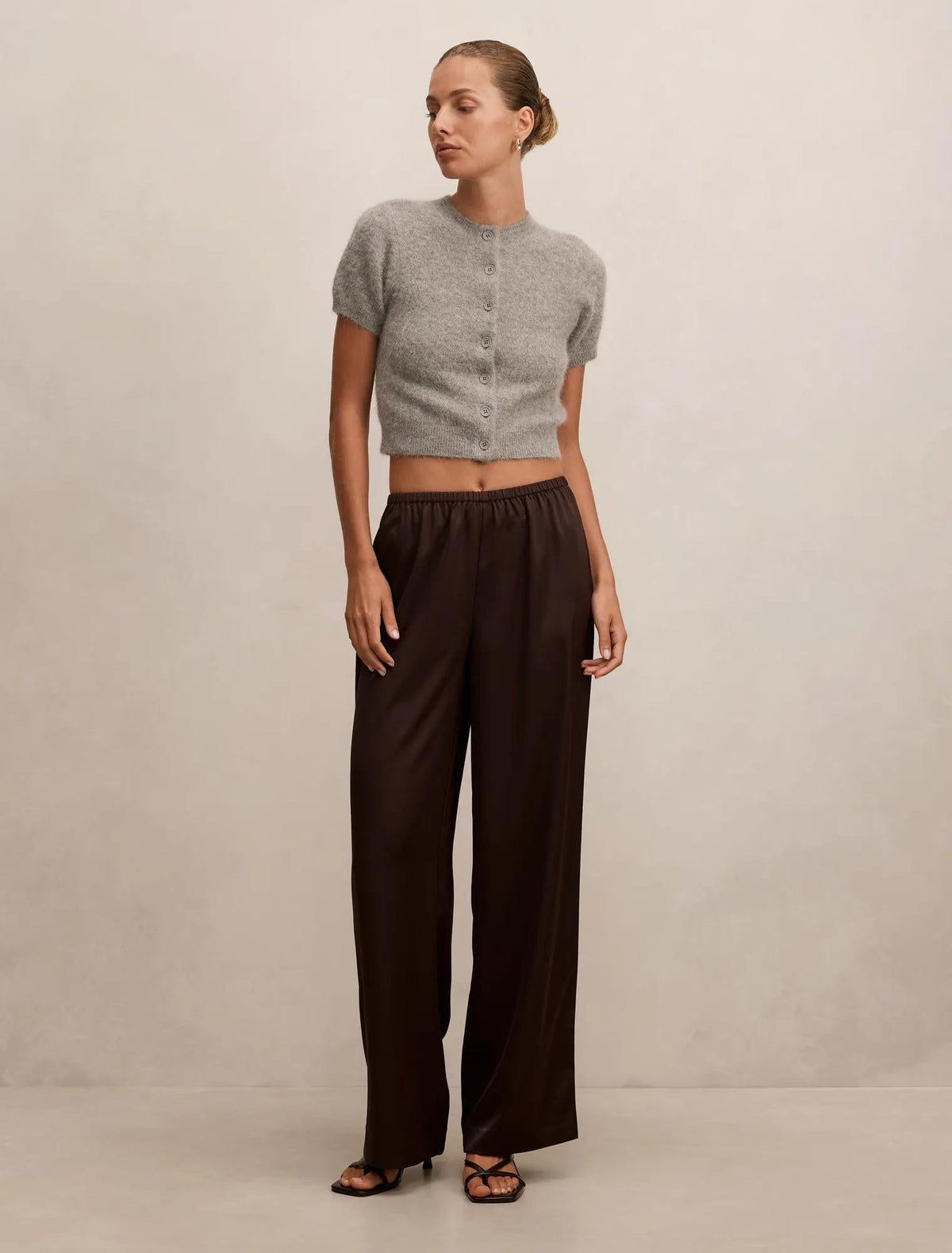 Sara Satin Wide Leg Pant Chocolate