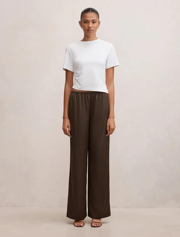 Sara Satin Wide Leg Pant Olive
