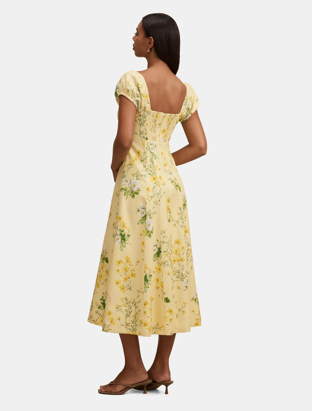 Sadie Cap Sleeve Linen Midi Dress Saffia Ditsy