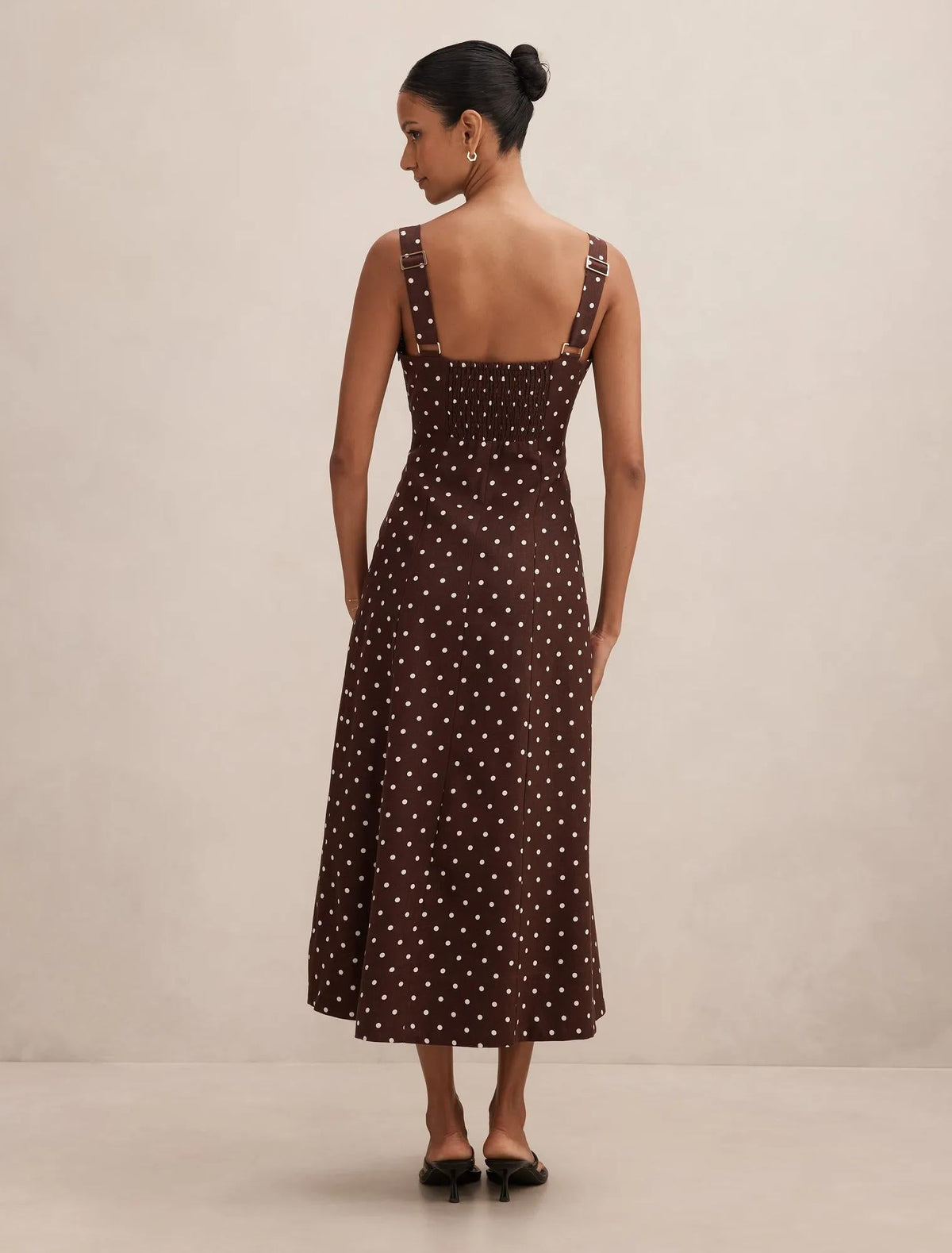 Kara Petite Tie Front Linen Midi Choc Kinsey Spot