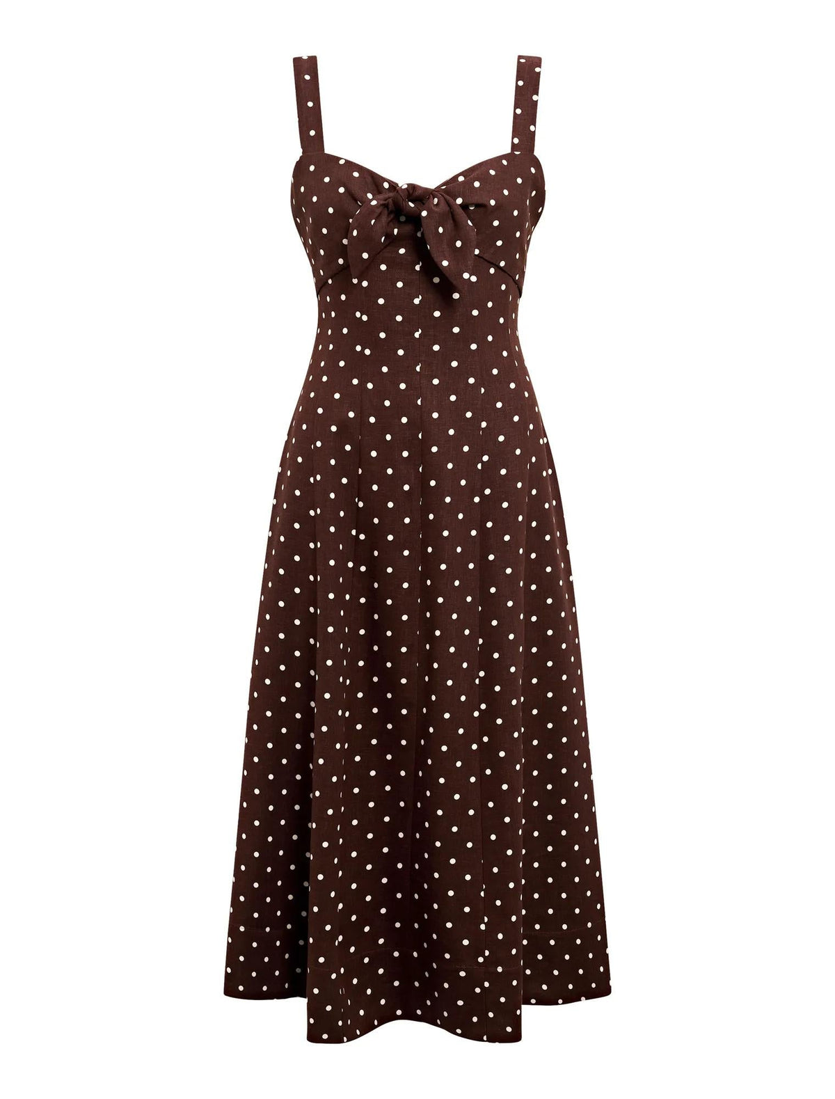 Kara Petite Tie Front Linen Midi Choc Kinsey Spot mannequin 
