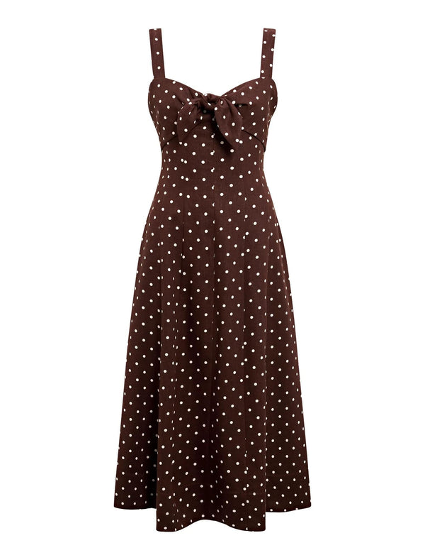 Kara Petite Tie Front Linen Midi Choc Kinsey Spot mannequin 