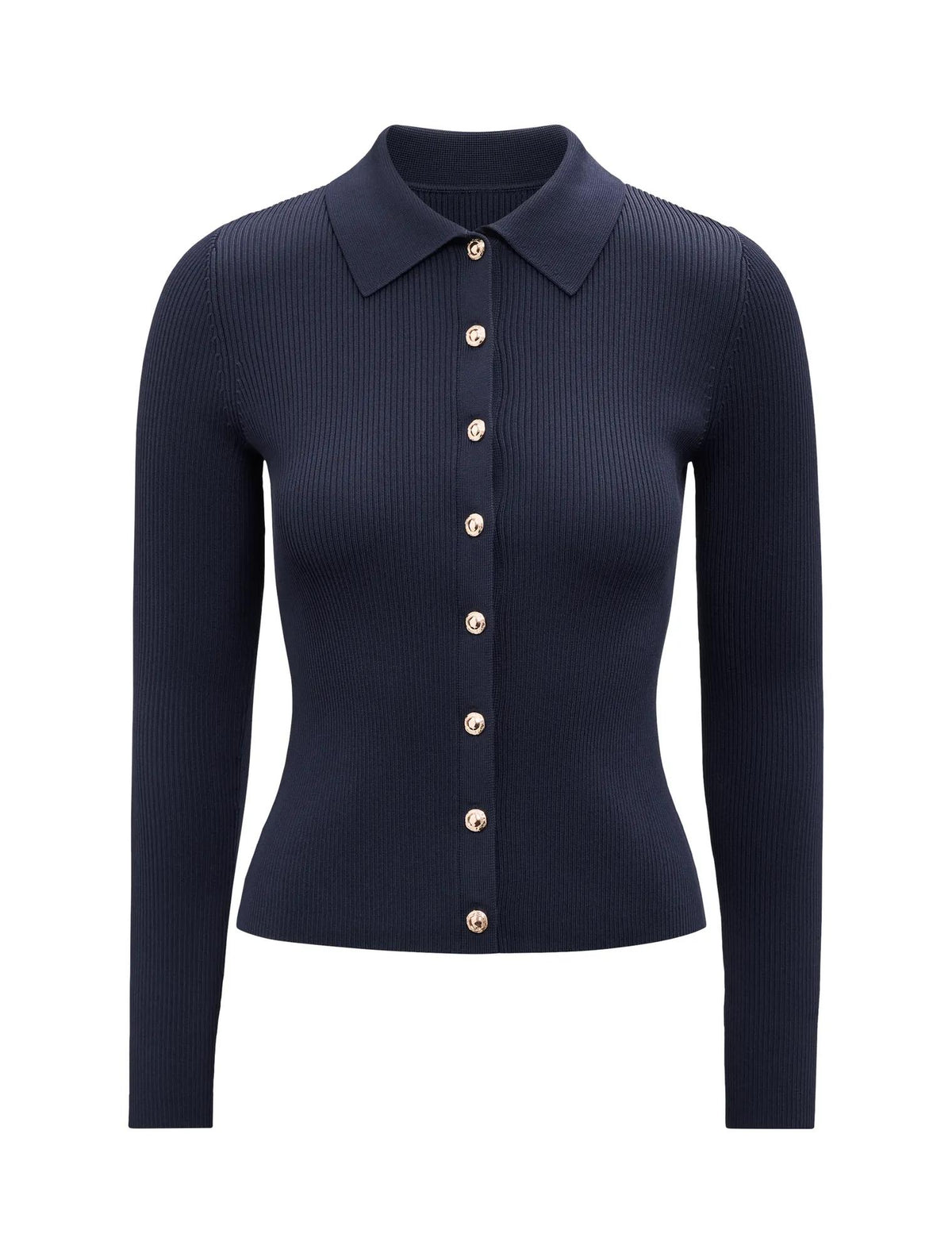 Selina Ribbed Knit Polo Top Navy_mannequin