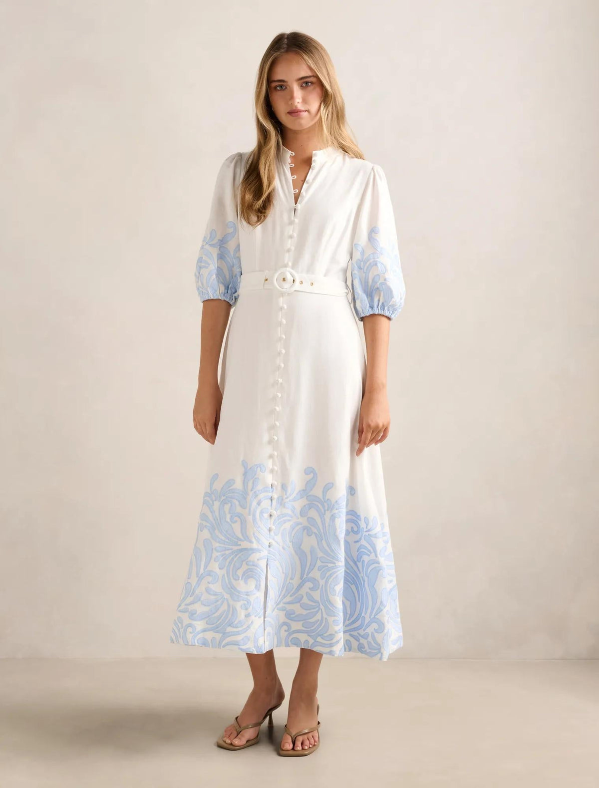 Esther Embroidered Midi Dress Blue Mael Embroidery