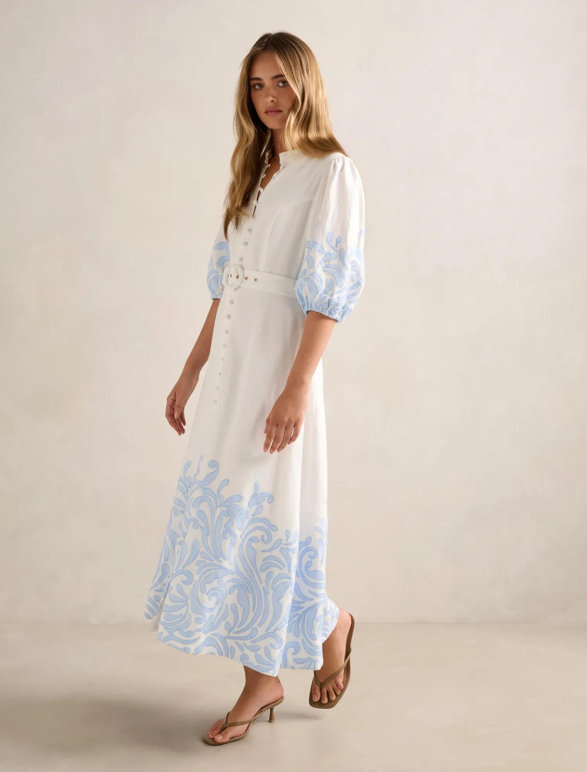 Esther Embroidered Midi Dress Blue Mael Embroidery