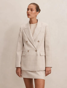 Lottie Double Breasted Blazer Beige Check Suit
