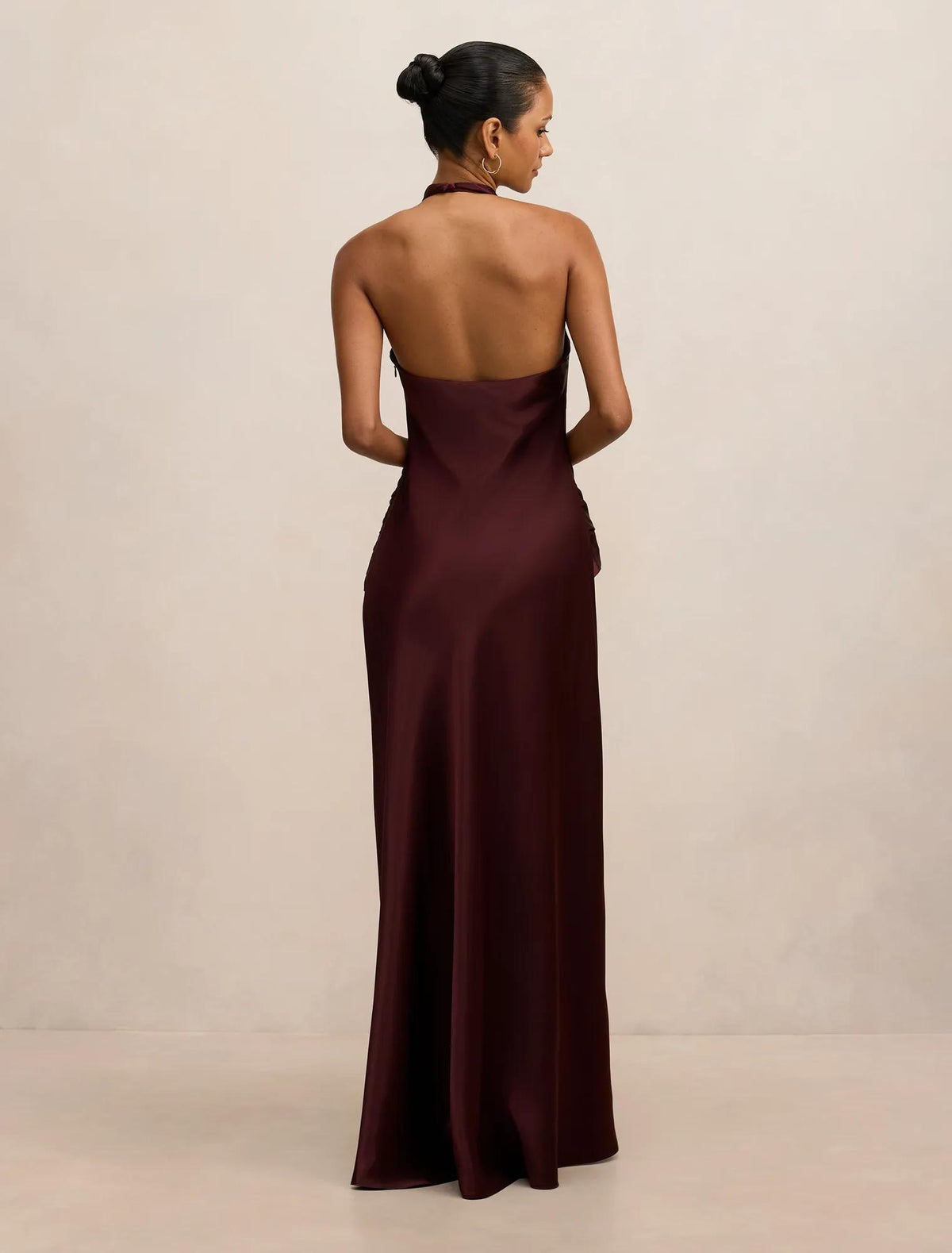 Abby Petite Halter Satin Maxi Berry