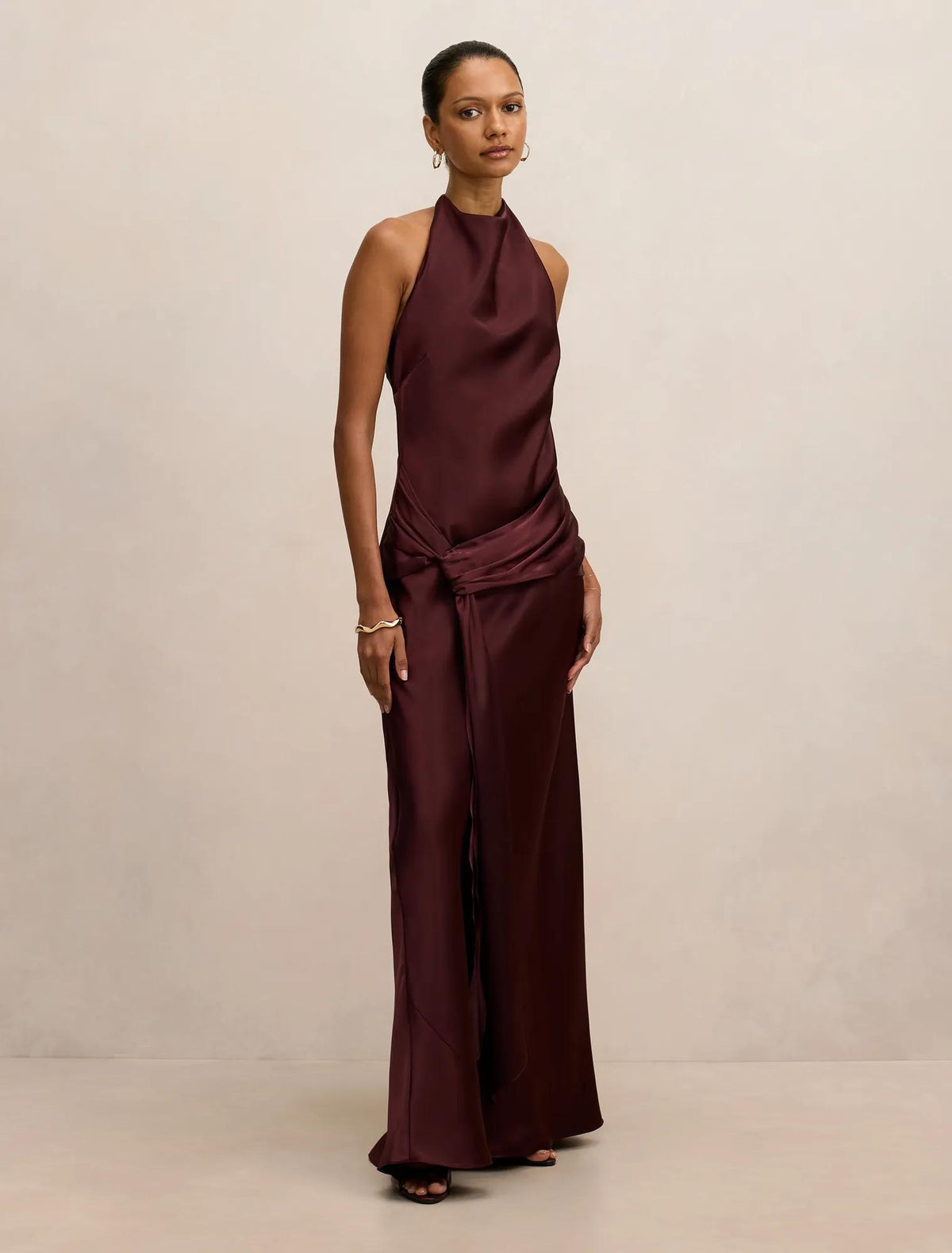 Abby Petite Halter Satin Maxi Berry
