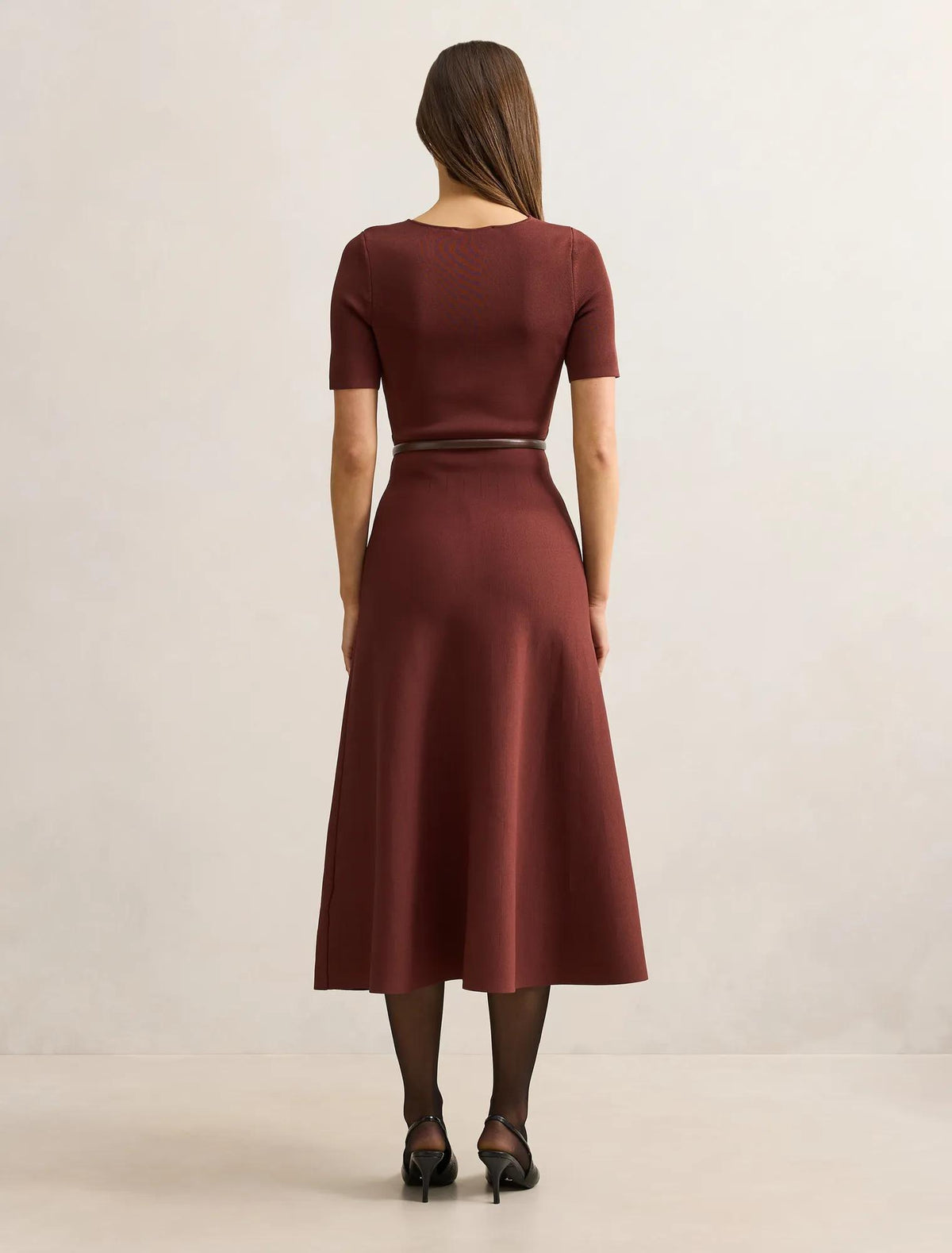 Celia Short Sleeve Midi Dress Chestnut