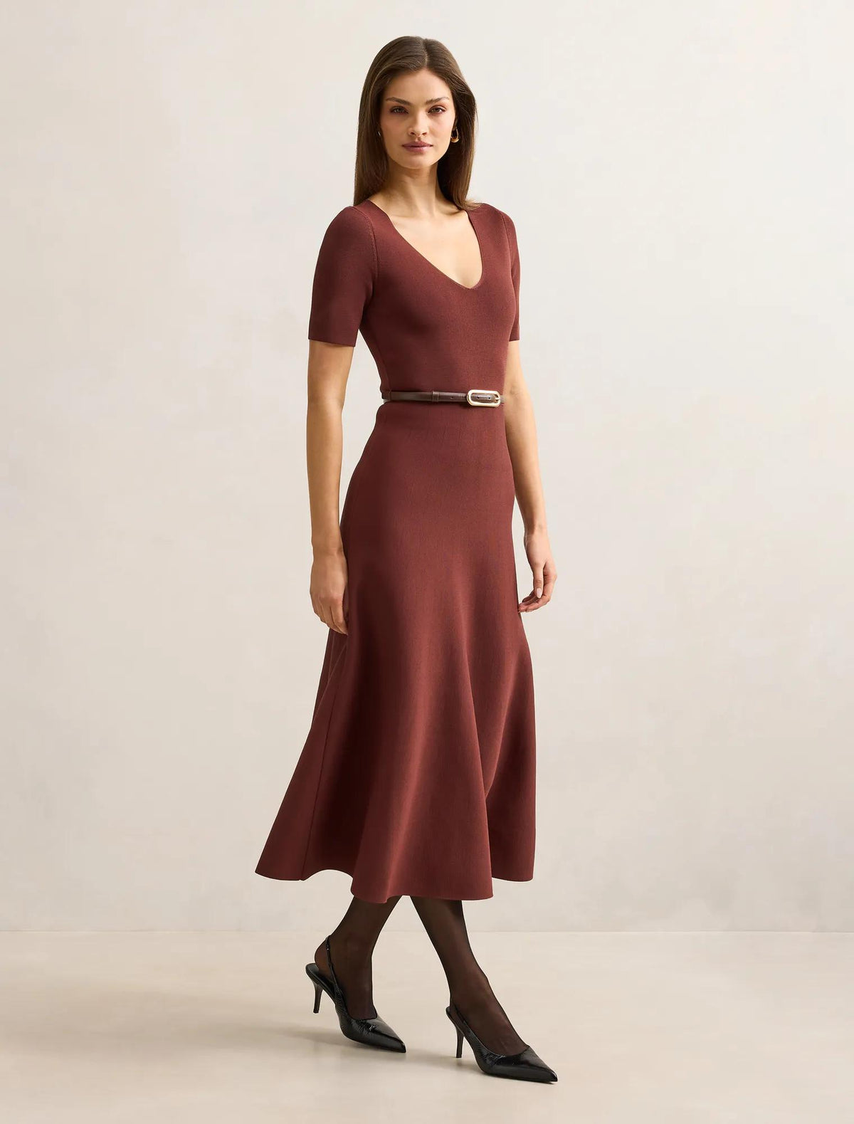 Celia Short Sleeve Midi Dress Chestnut