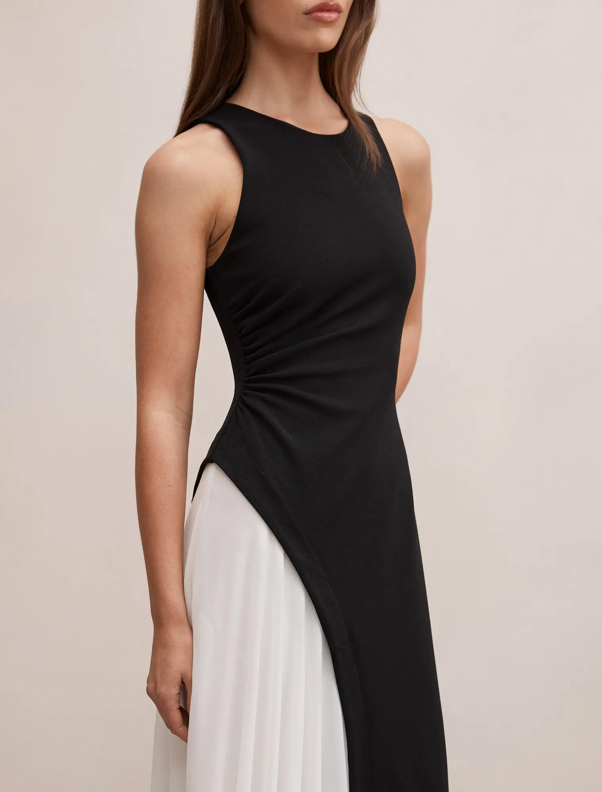 Candace Halter Contrast Maxi Dress Black & White