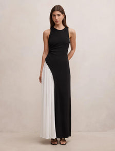 Candace Halter Contrast Maxi Dress Black & White